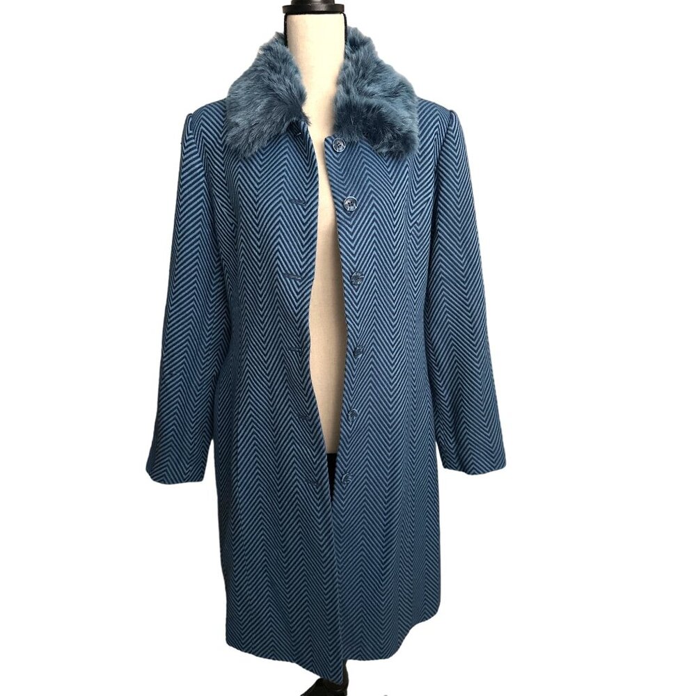 Randolph Duke THE LOOK Blue Chevron Pattern Trench Coat VINTAGE Button Up 16 - Picture 7 of 10